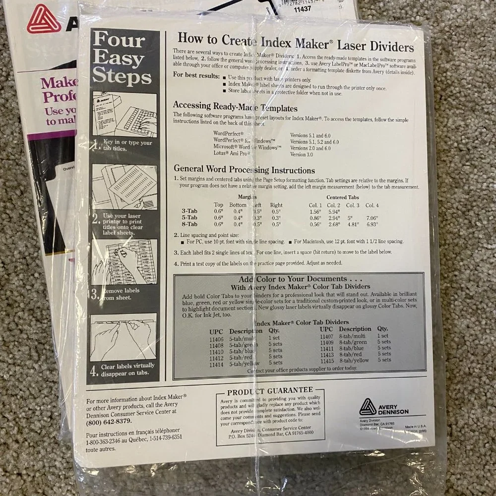 Avery 4 Sets Clear Label Dividers 5 Tab #11437